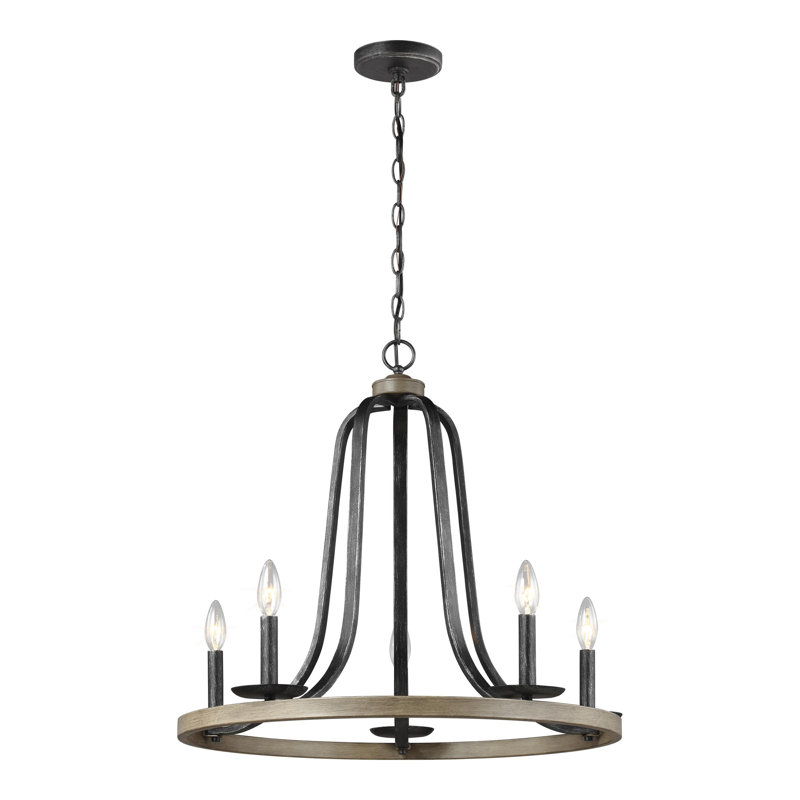 Lustre en roue de chariot à 5 lumières de style bougie Nick