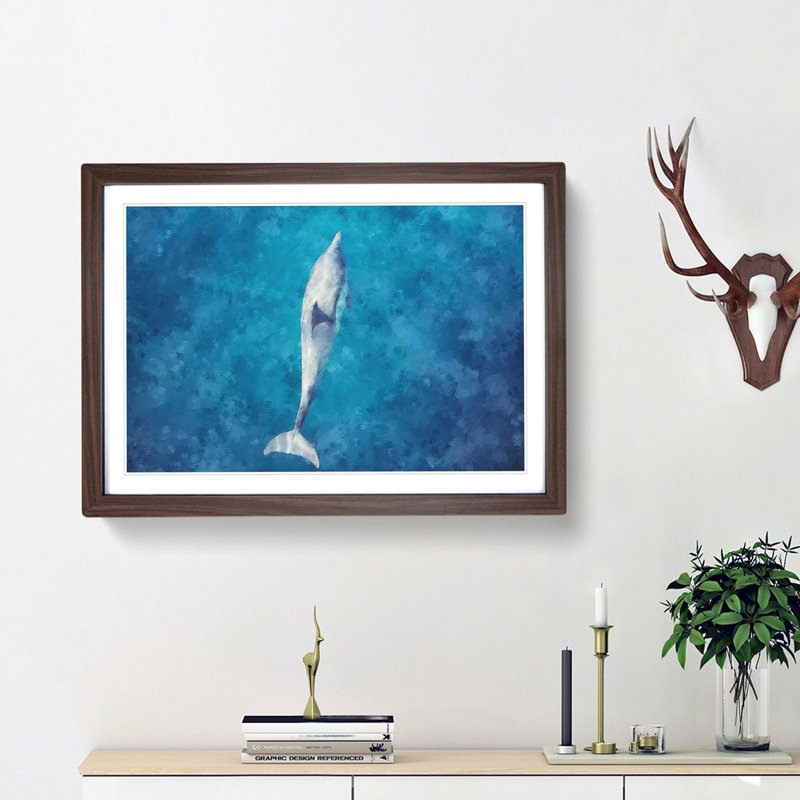 Dolphin Leading the Way - Picture Frame Graphic Art Print, Walnut Framed, 33cm H x 45cm W x 2cm D