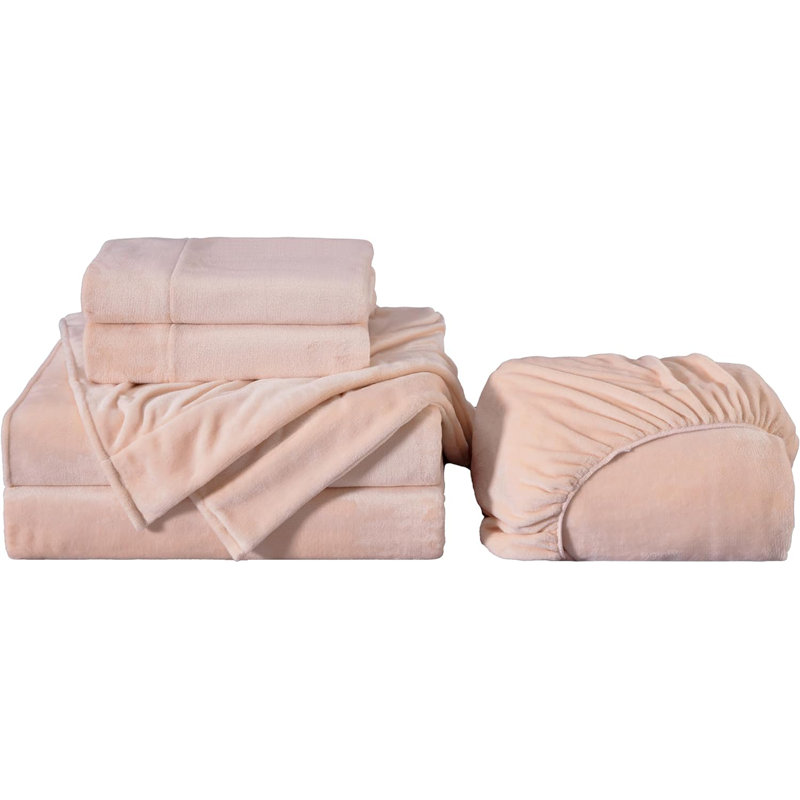 Soft Fleece Sheet Set, Blush Pink, Full Sheet Set with 2 Pillowcases