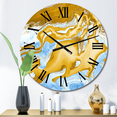 Horloge murale moderne bleue et dorée