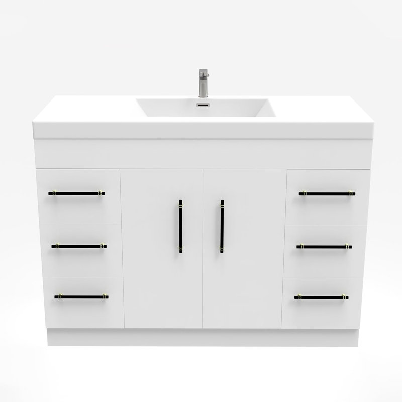 47.24'' Single Bathroom Vanity with Acrylic Top, Glossy White
