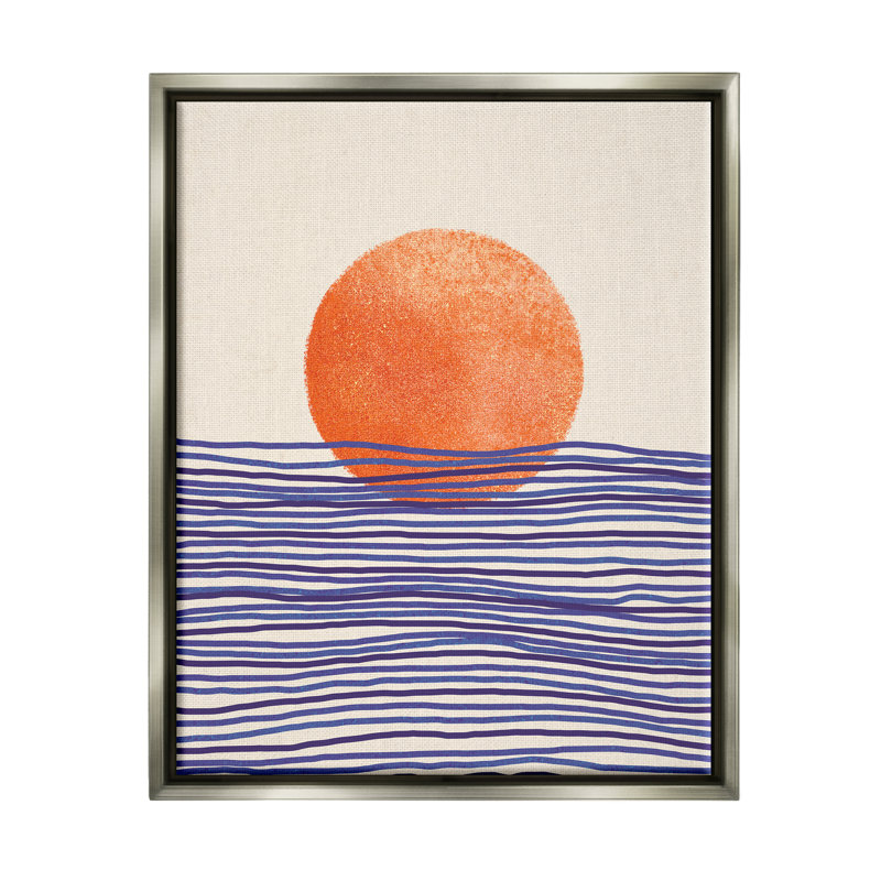 Soleil contemporain, paysage marin - impression, H 21 po x l 17 po x P 1,7 po, Cadre flottant gris lustré