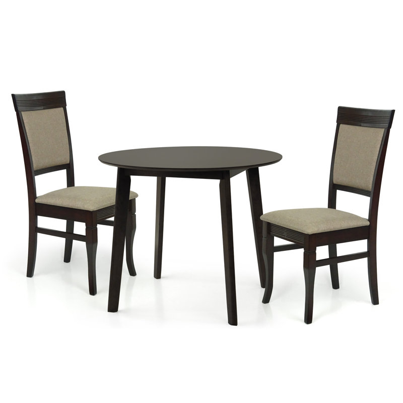 Mattis 3 Piece Dining Set, 2 Classic Style Wood Ronda Chairs W Round Table, Espresso Table with Dark Beige Chairs