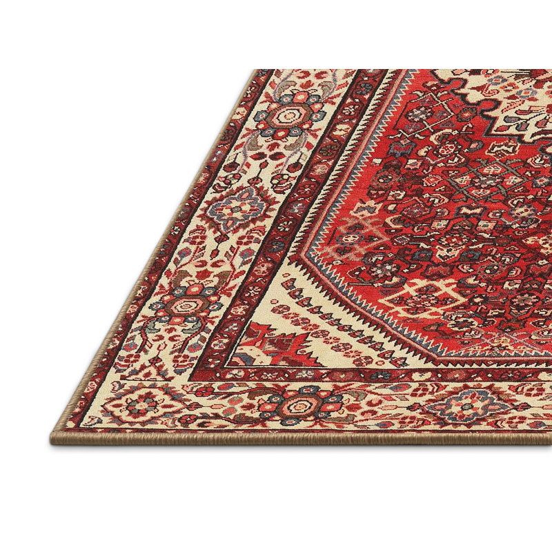 Tapis rouge/brun/beige traditionnel Shepton, Rectangle 5 pi x 7 pi