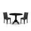 L'ensemble de table de salle à manger 3 pièces contient une table en bois et 2 chaises de salle à manger en tissu polyester gris foncé avec dossier élégant - finition noire-2083480418-2083480415-2117897161
