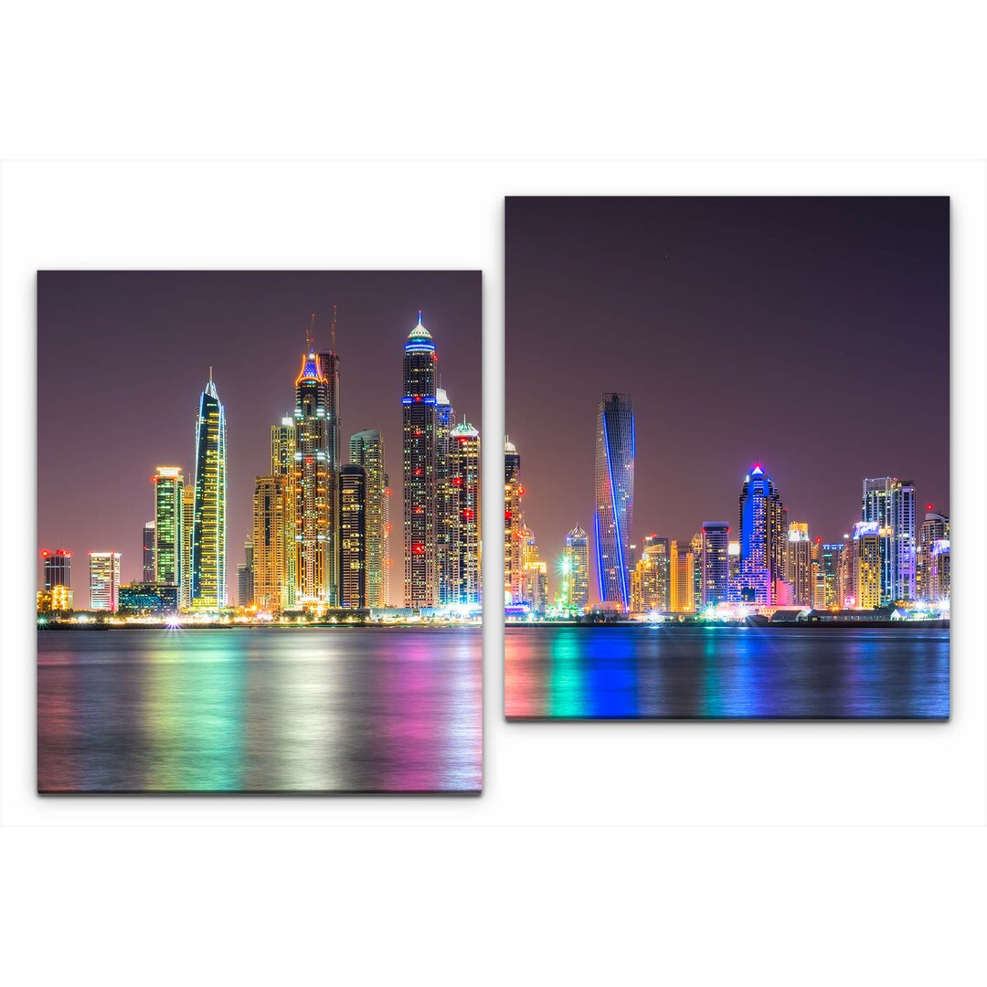 2-tlg. Leinwandbilder-Set Skyline von Dubai