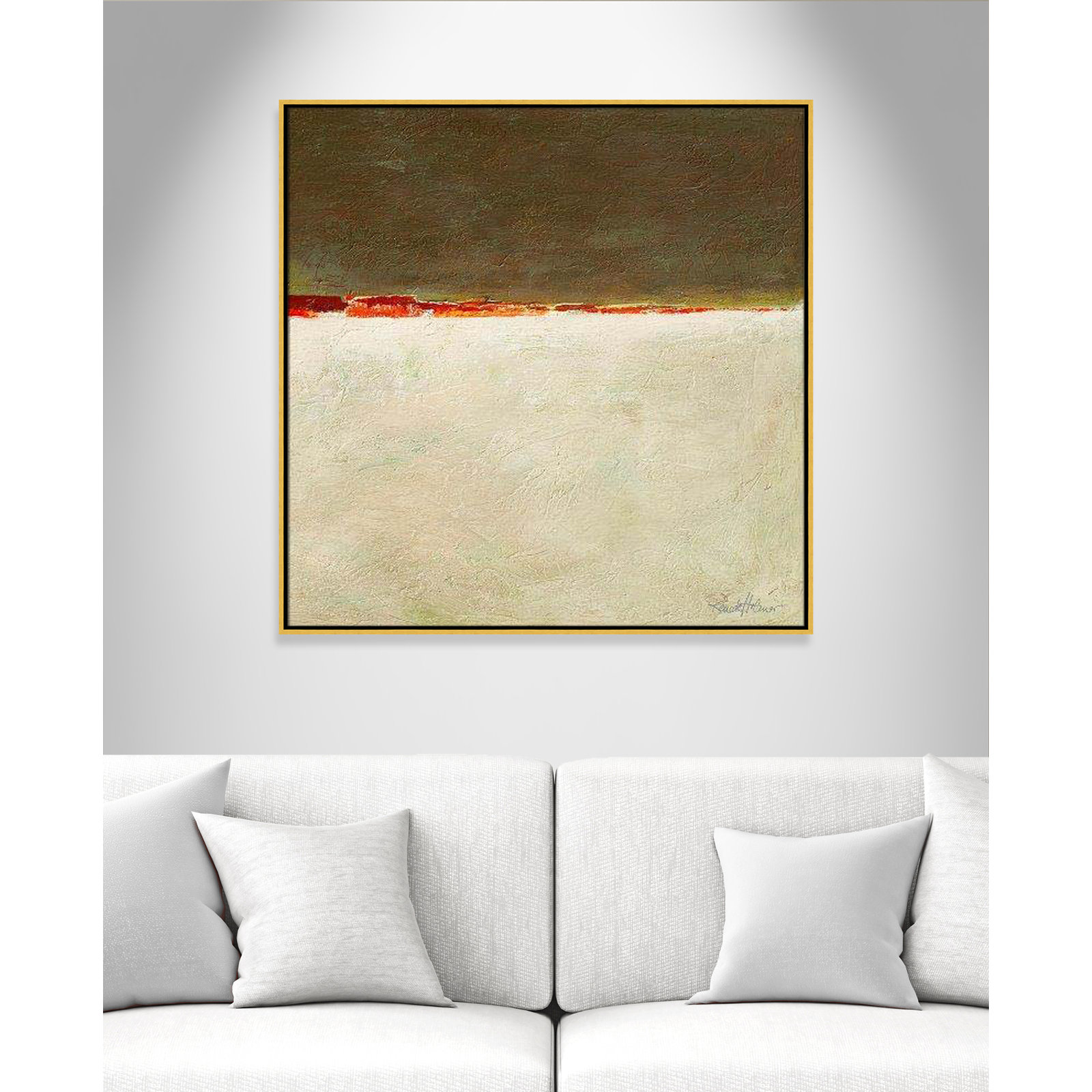 Orange Horizon I by Renate Holzner, 37.5'' H x 37.5'' W x 2'' D, Gold Framed