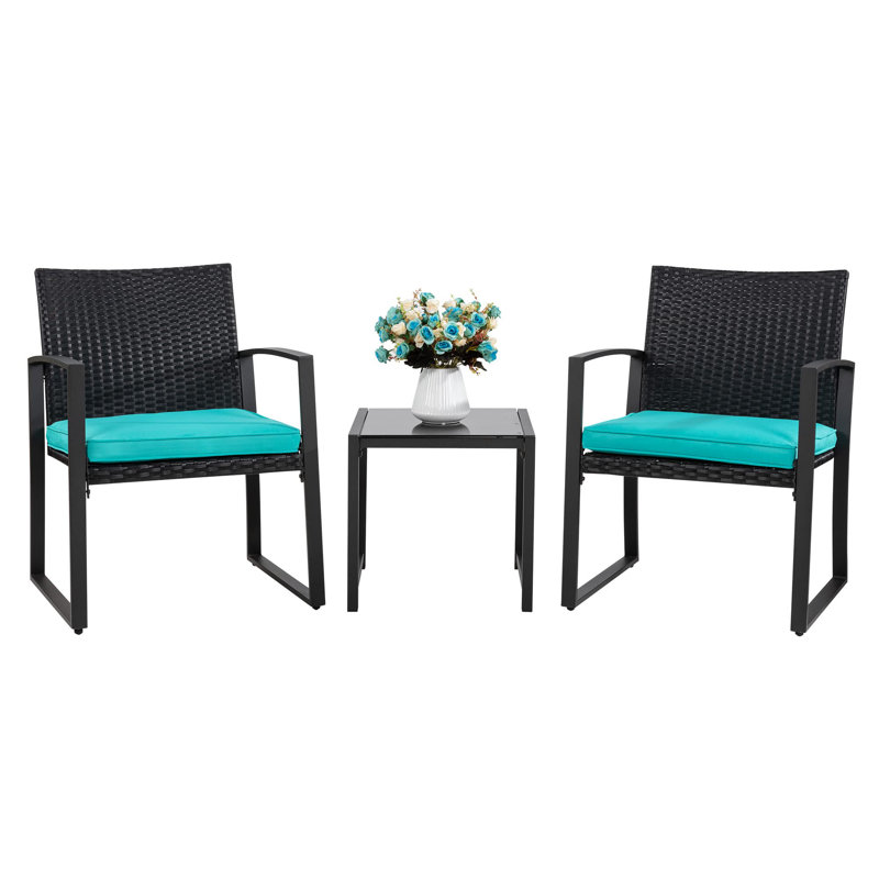 3 Piece Modern Wicker Bistro Set, Blue