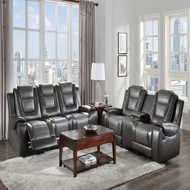 Ensemble de canapé 2 pièces Modern Living, Similicuir gris foncé et gris clair