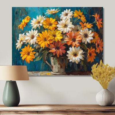 Marguerite jaune et blanc dans un seau à lait - Art mural marguerites