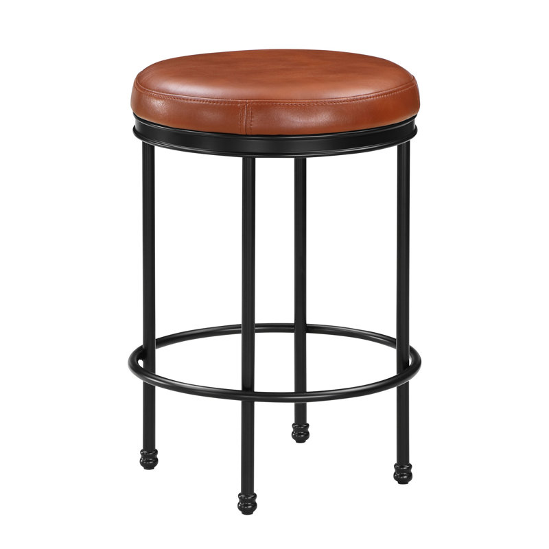 Tabouret à hauteur de comptoir sans dossier en similicuir - structure en métal, repose-pieds, aucun assemblage requis, peu encombrant avec siège confortable, prêt à l'emploi
