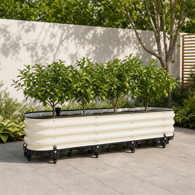 Jardinière galvanisée à arrosage automatique, L 63 po x P 16,5 po x H 11,2 po, Beige