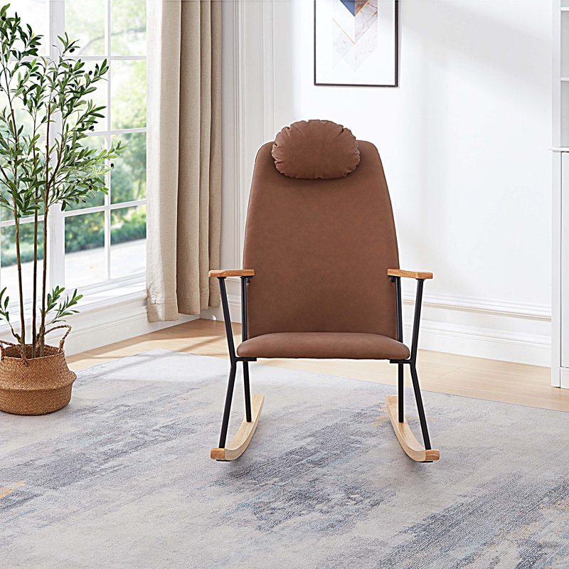 Chaise berçante réglable avec repose-tête, chaise berçante rembourrée en cuir technique avec dossier haut et chaises berçantes modernes