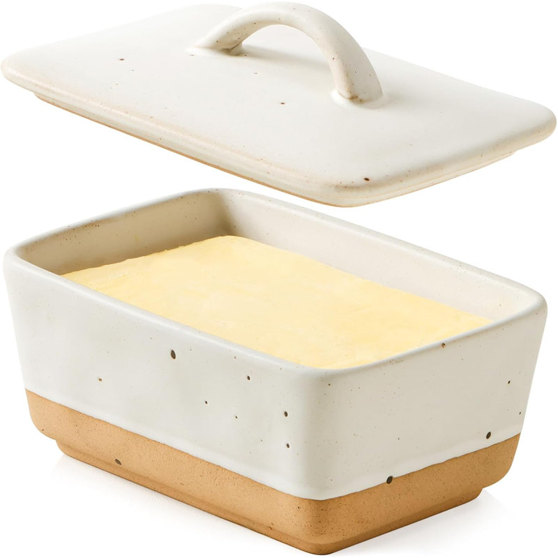 Beurrier en céramique avec couvercle blanc