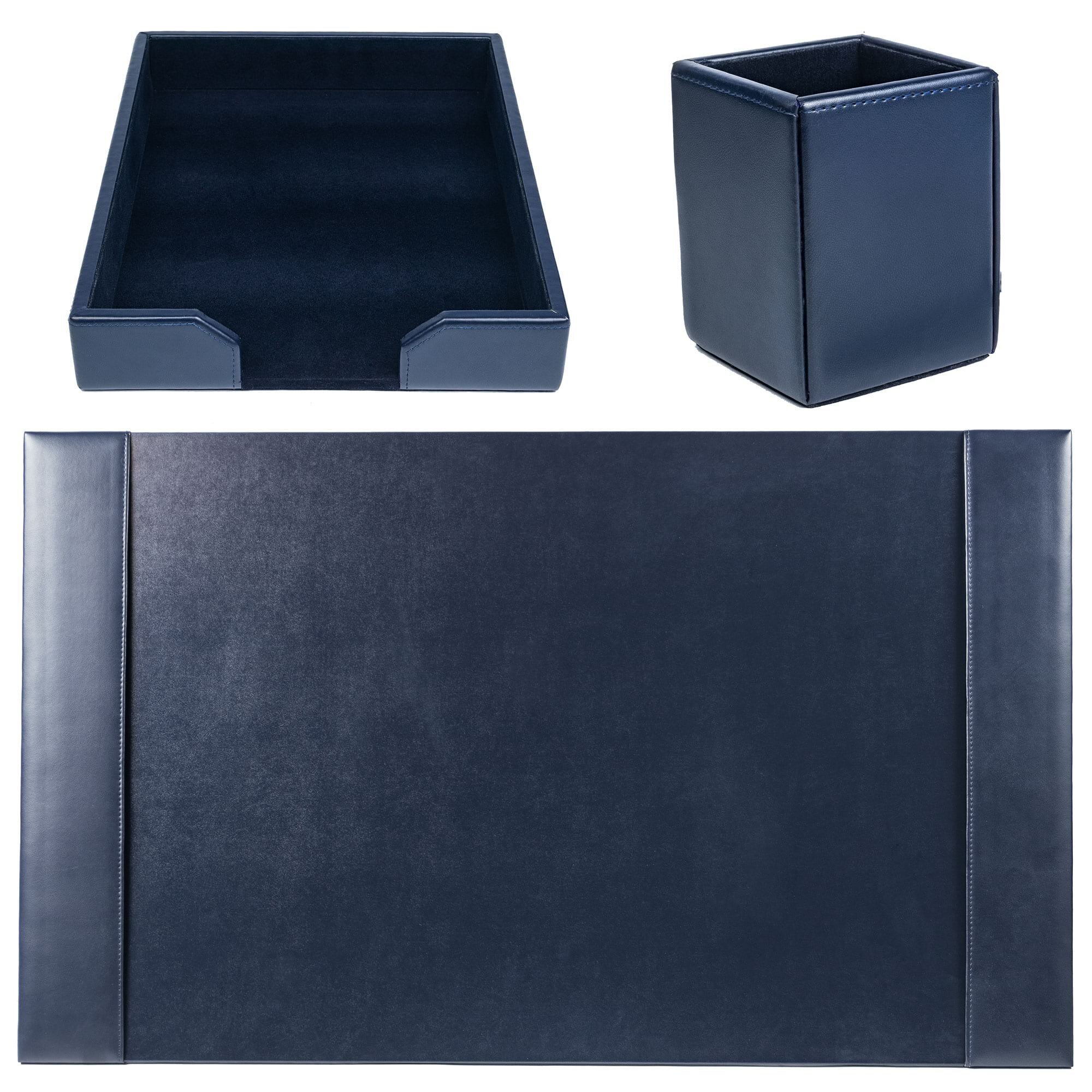  DACASSO Bonded Leather Desk Set - Luxury Leather Desk Pad &  Desk Organization Essentials (Navy Blue, 8 Piece) : Office Products