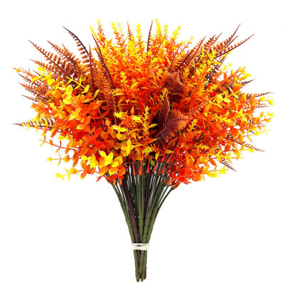 Ensemble de 9 fausses bouquets d'automne mélangés, eucalyptus de couleur orange et rouge avec des fougères et des feuilles de persans, fleurs d'automne artificielles, ensemble