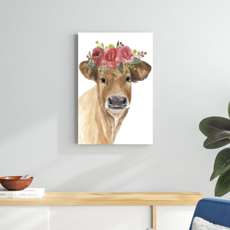 Vache fleurie I, H 30 po x l 20 po, Non, Toile tendue