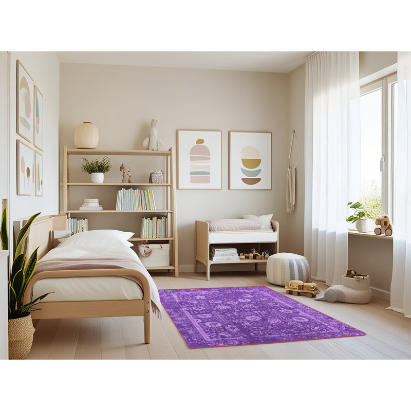 Tapis mauve Mid-Century 2598, Rectangle 3 pi x 5 pi