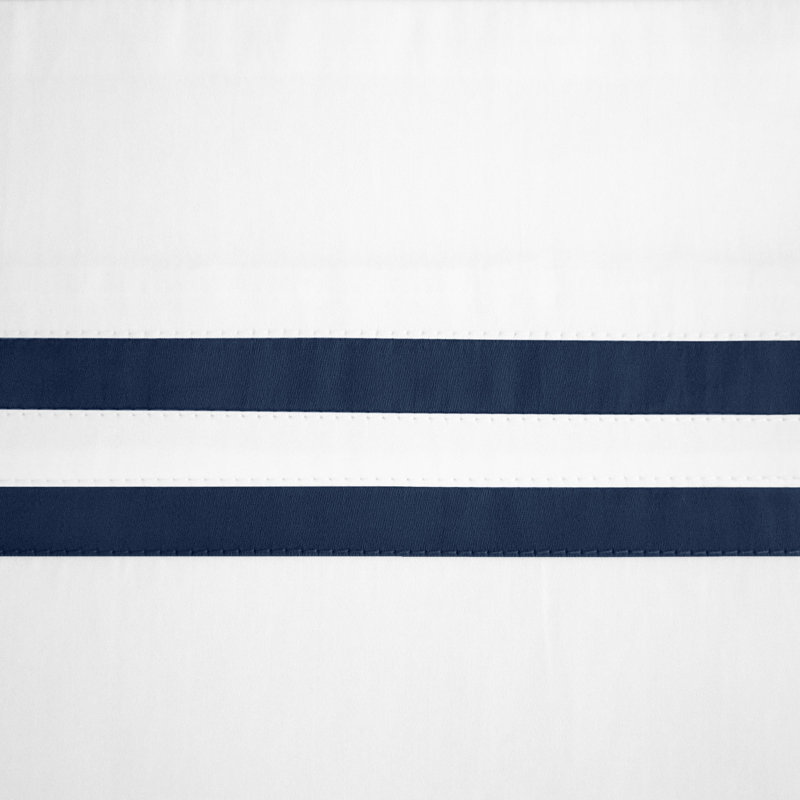 Ribbons Sateen Sheet Set, White/Navy Blue, Queen