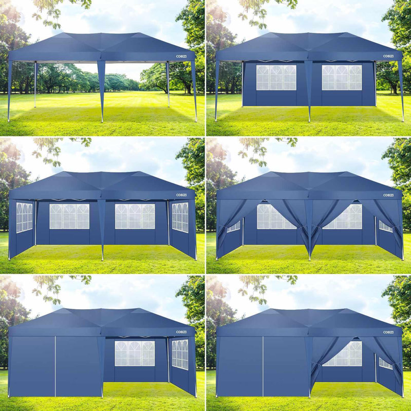 3x6m Pop up Canopy Tent for Parties Protable Canopy Tent with 6 Sidewalls, Blue