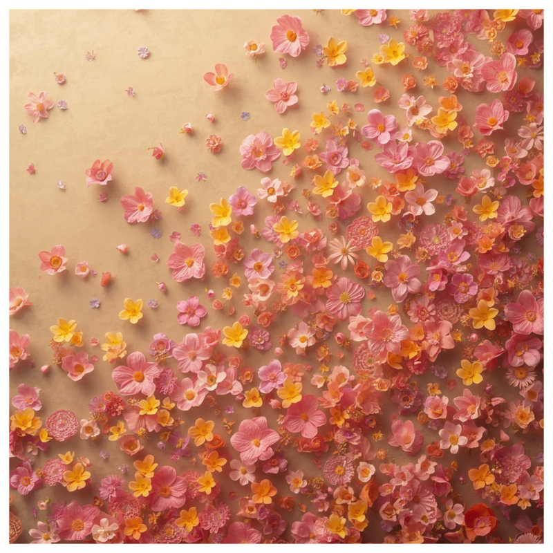 Tapisserie murale arrangement floral rose et jaune - fleurs, H 68 po x l 80 po avec 4 œillets