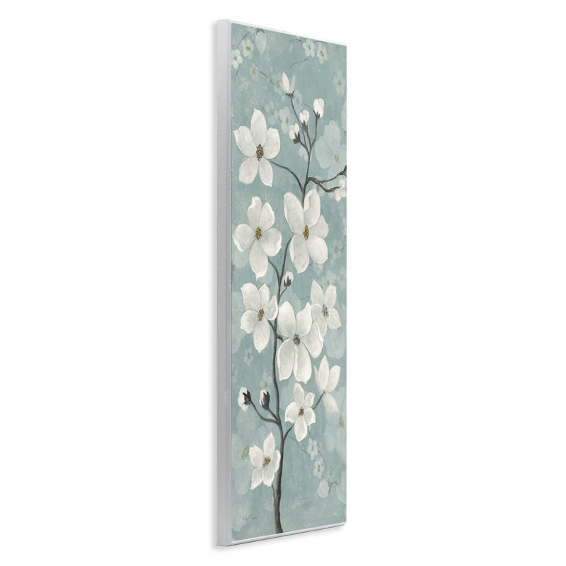Fleur de pommier sur plaque murale verte, design par Janet Tava