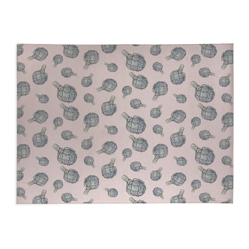 Tapis de cuisine antidérapant Summer Artichaut, Rose estompé, Rectangle 5 pi x 7 pi