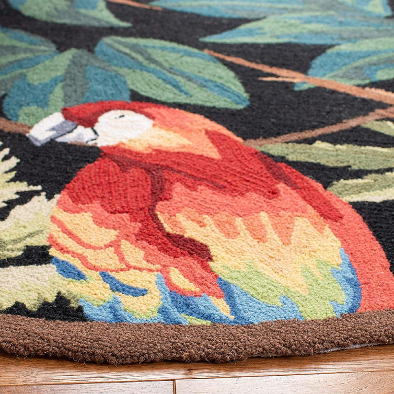 Tapis en laine crocheté à la main à motif floral Hogle, Rond 4 pi