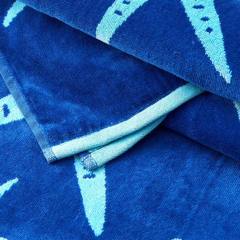 Serviettes de plage 100% jacquard 100% coton, Bleu marine / bleu royal étoile de mer et rayures