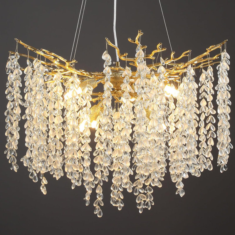 Michelli 31.5" Modern Crystal Tree Branch Black/Gold Chandelier for Living Room, Gold