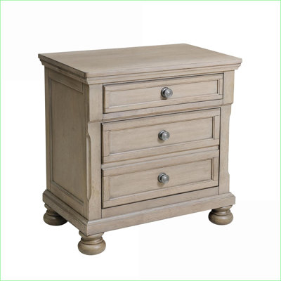 Table de chevet transitionnelle grise brossée avec 2 tiroirs