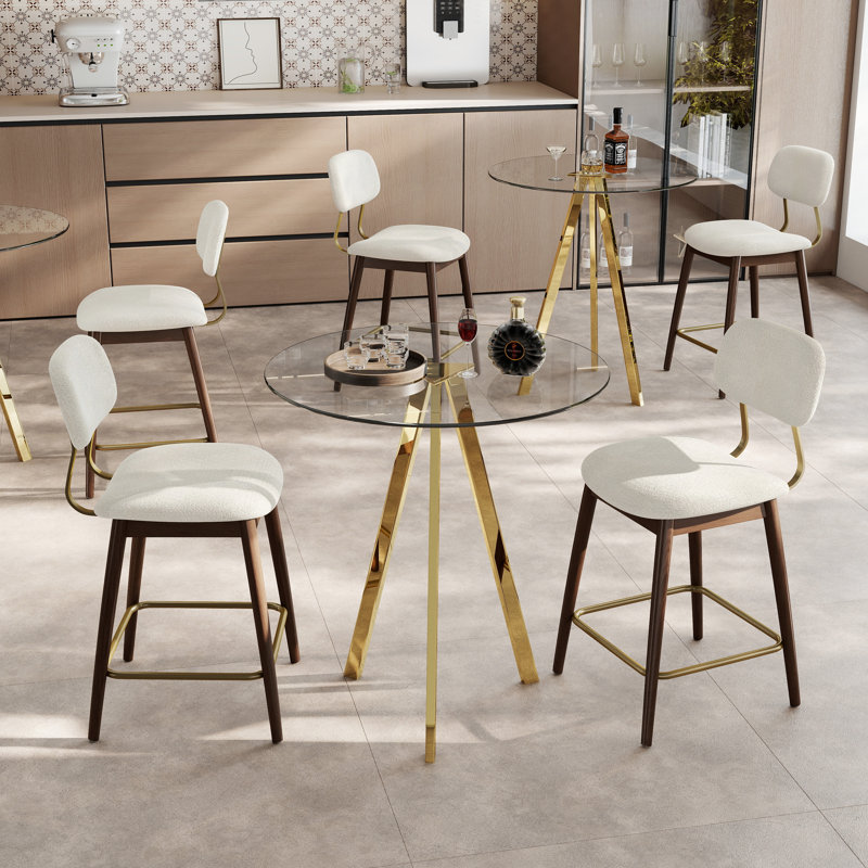 Ensemble de 3/5 tables de bar rondes en verre avec des chaises de style champêtre, 3 Pieces: Table, 2 Chairs