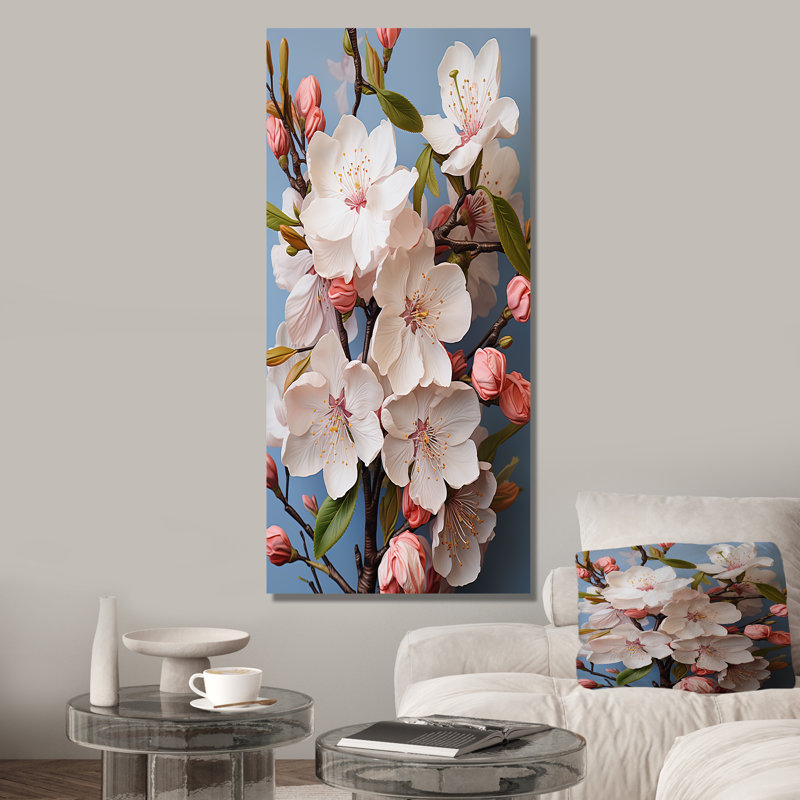 Fleurs de cerisier blanc à la fin de l'hiver - Art mural cerisier en fleurs, Toile tendue, H 60 po x l 28 po x P 1,5 po