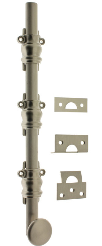 Solid Brass 12" Ornamental Bolt, Satin Nickel