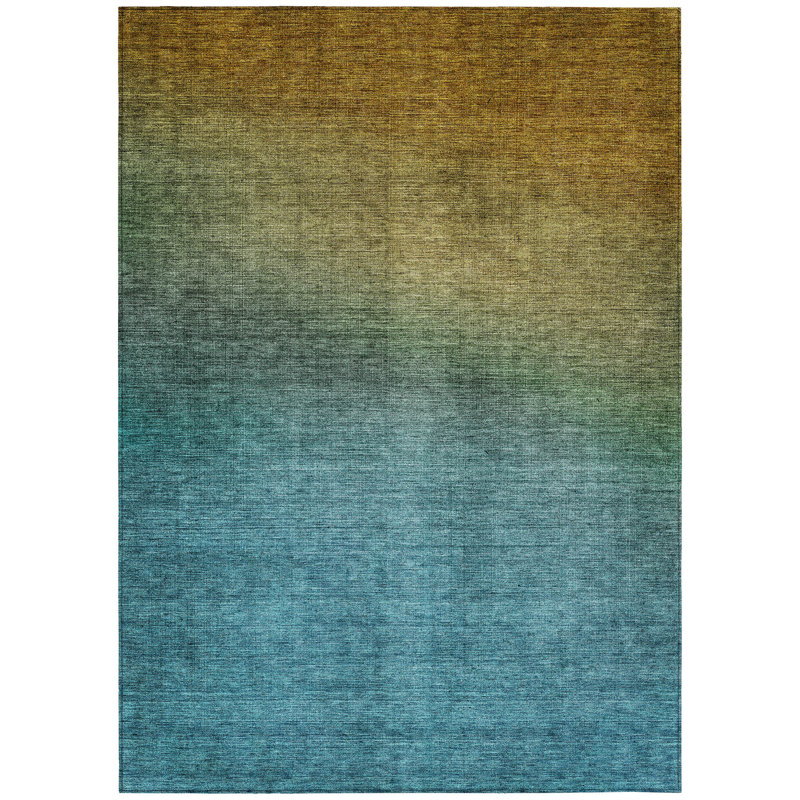 Tapis d'extérieur lavable 10 pi x 14 pi bleu et taupe ombré
