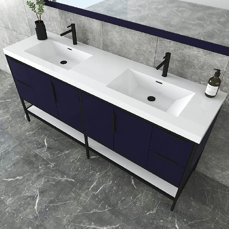 Ensemble de meuble-lavabo double 71 po Ivanees Marinus, Gris brillant
