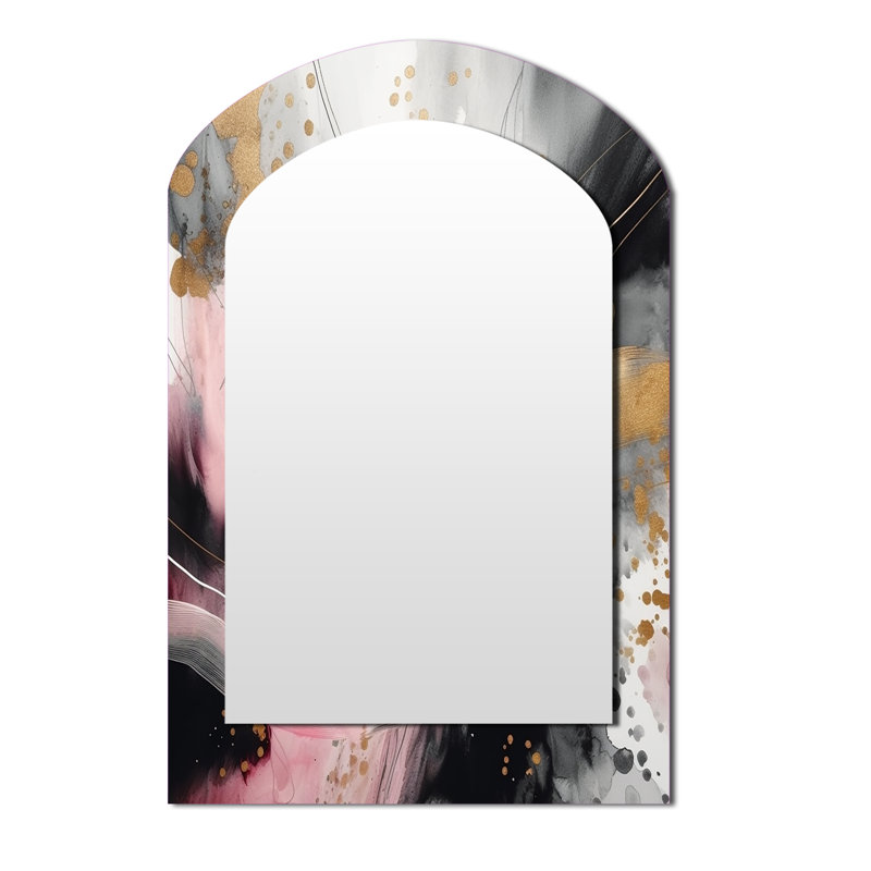 Miroir mural arqué sur métal rose avec texture or rose III, 43 po x 33 po