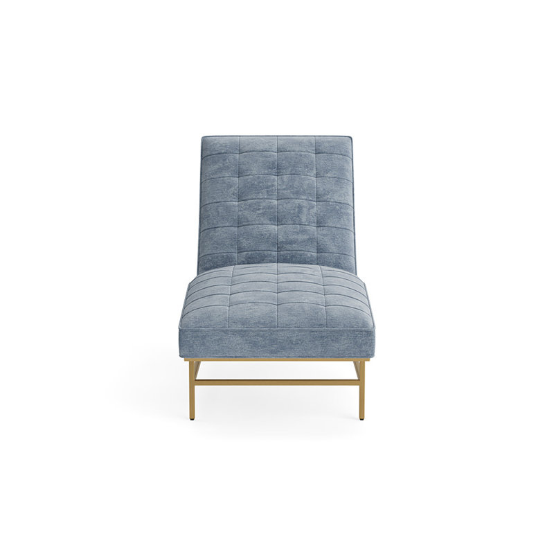 Major Chaise Lounge, Vintage Chenille - Smoky Blue, Brushed Brass