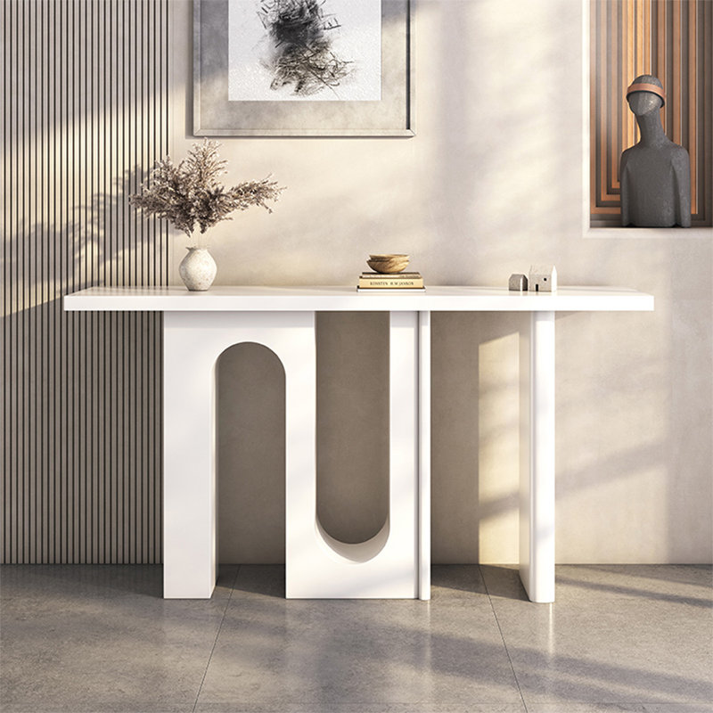 White Solid Wood Rectangular Shape Console Table, 33.46" H x 55.12" W x 11.81" D, White