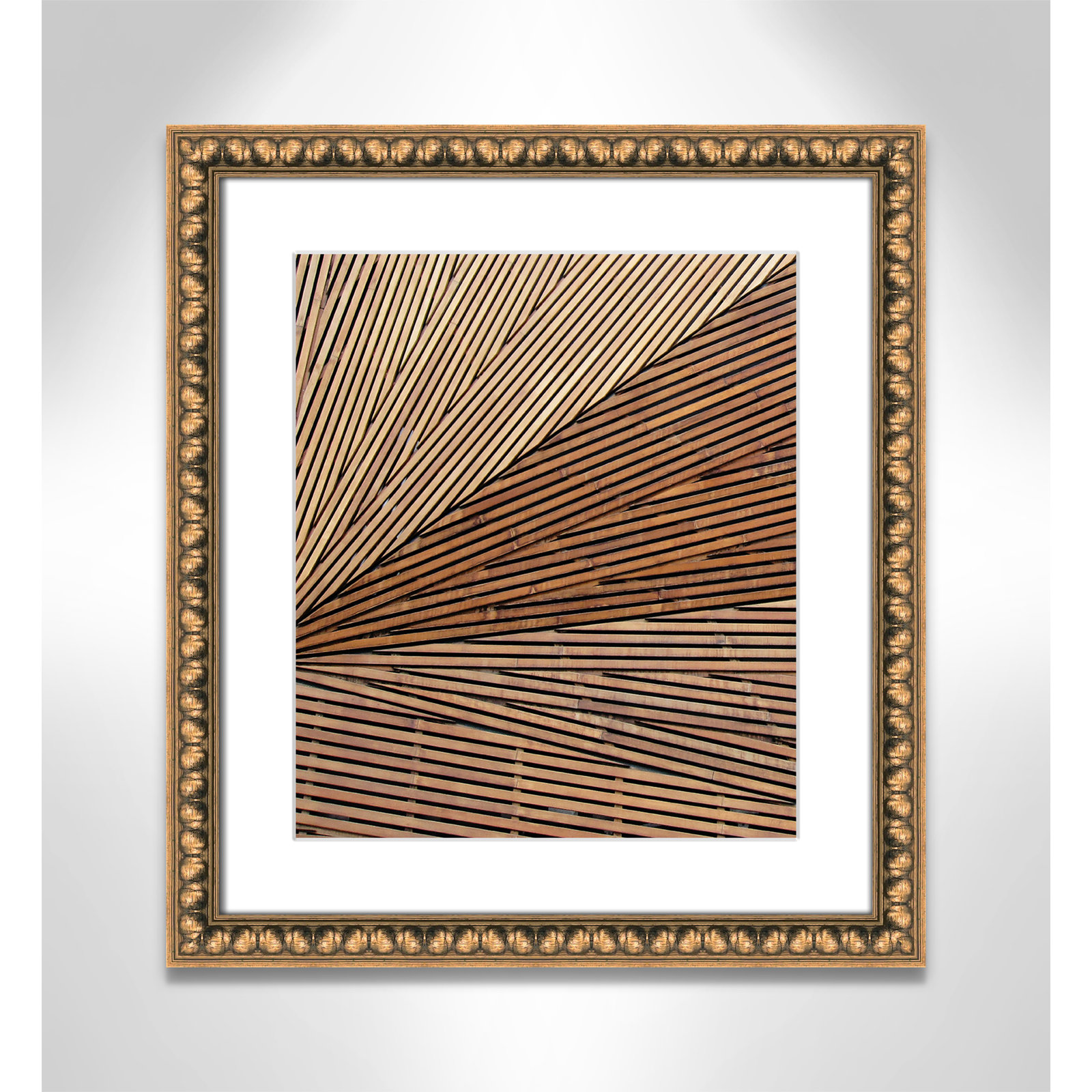 Geometric Wood Panel 1 - Picture Frame Print, Gold Bead, 16" H x 14" W x 1.125" D