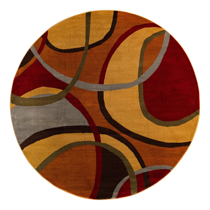 Cafe Performance Brown/Red/Gray Rug, Round 7'