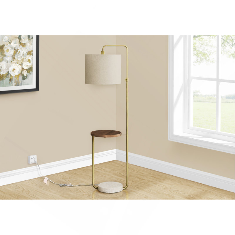 Lampe sur pied, port USB inclus, métal, abat-jour beige, contemporain