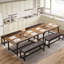 Ensemble de table de salle à manger avec 2 bancs, table de salle à manger rectangulaire en grain de bois industriel avec bancs revêtus de polyuréthane, ensemble de table de salle à manger pour 4 à 6 personnes
