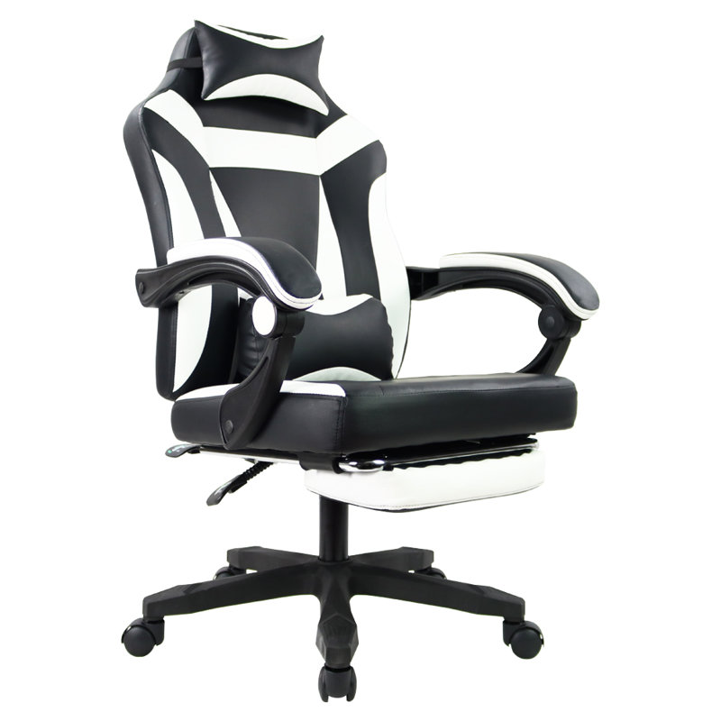 Inbox Zero Adjustable Reclining Ergonomic Faux Leather Swiveling PC & Racing Game Chair with Footrest, White
