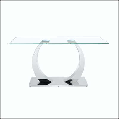 Table de salle à manger 63 "en verre transparent avec pieds en métal argenté