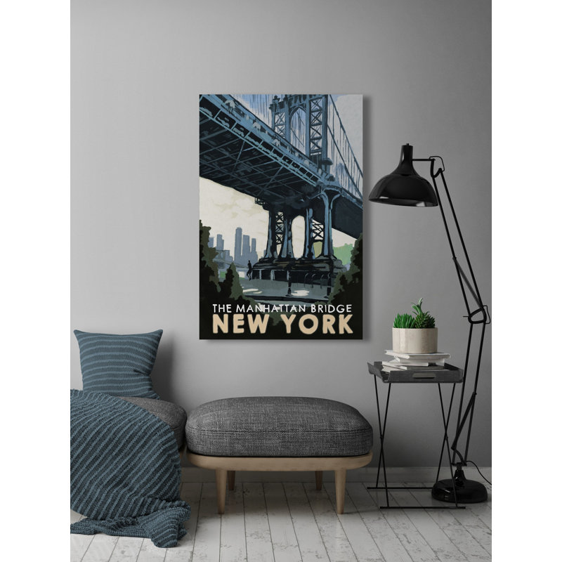 «Manhattan Bridge» par - peinture sur toile tendue, H 36 po x l 24 po x P 1,5 po