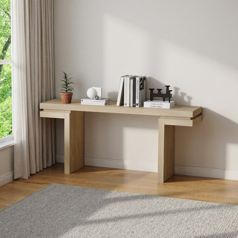 Console en chêne patiné avec placage en bois véritable pour le vestibule, le couloir, le salon et le bureau personnel, design minimaliste