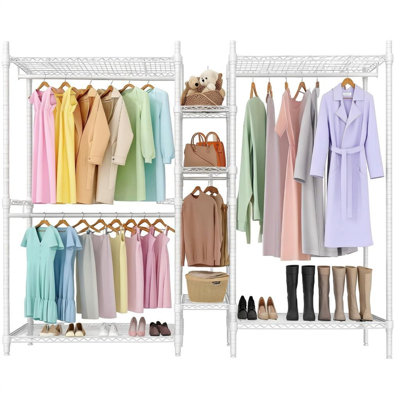 Heavy Duty Freestanding Clothes Rack with Shelves, 4 Hanging Rods and 7 Adjustable Wire Shelves, 1630 LBS Capacity Open Wardrobe Closet Organizer, Portable Metal Garment Storage for Bedroom, Closet, Laundry Room, White