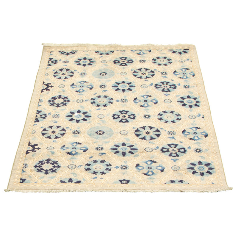 Tapis crème en laine noué à la main Deluna, Rectangle de 4 pi x 6 pi 2 po