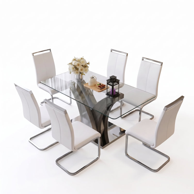 Ensemble de salle à manger 7 pièces 63 po, 7 Pieces: Table, 6 Chairs, Blanc